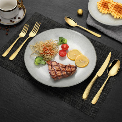 Ensemble de couverts 40 pièces pour 8 avec couteaux à steak dentelés, ensemble de couverts en acier inoxydable 18/10, argenterie polie miroir lavable au lave-vaisselle pour un repas moderne
