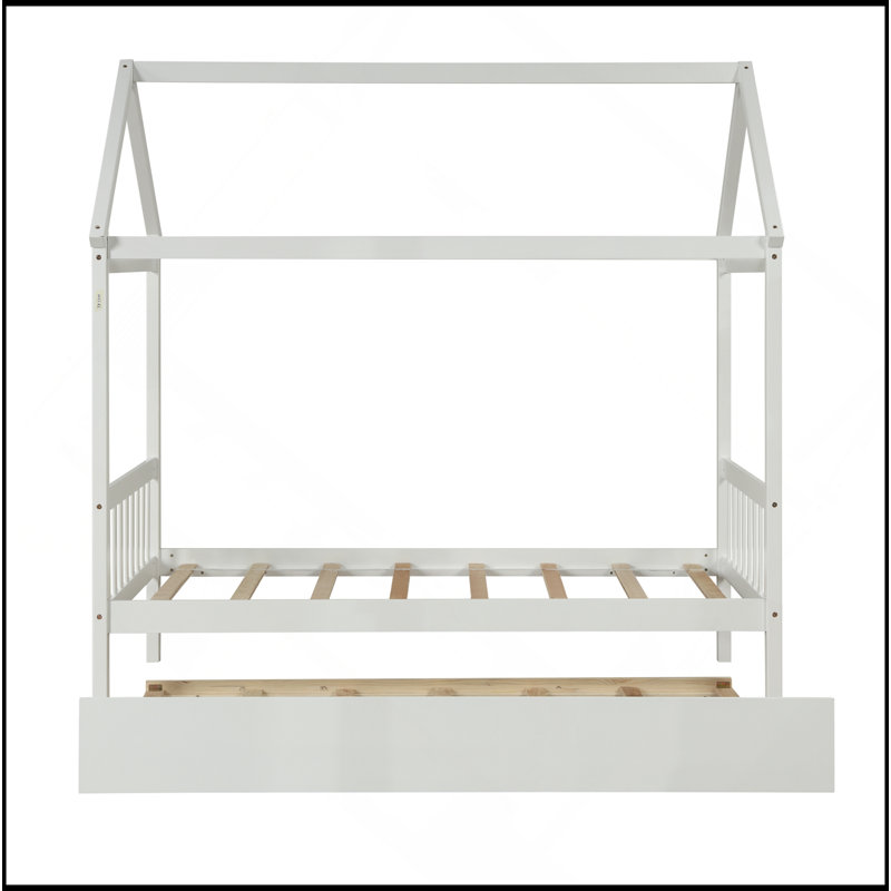 Structure de lit simple en bois massif avec lit gigogne simple, aucun sommier requis, Blanc