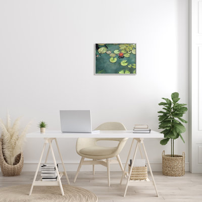«Pond Lily Lotus Blossom Floating Peaceful Botanicals» par David Stribble - peinture à cadre flottant sur toile