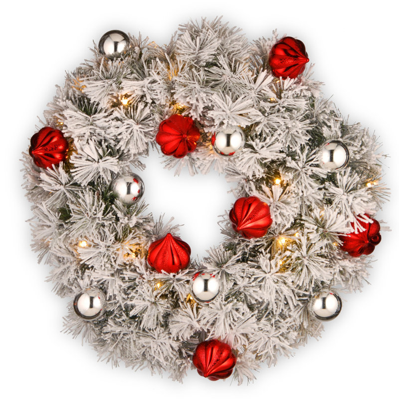 Guirlande de Noël pré-éclairée avec pin enneigé 24 po avec lumières blanc chaud