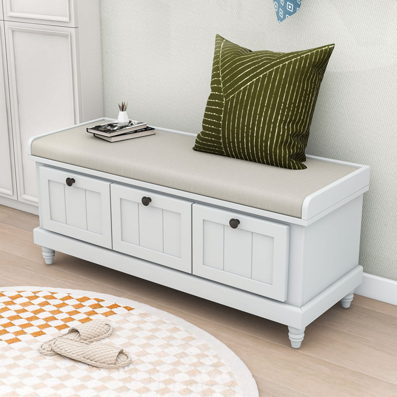 Farmhouse-Style Storage Bench with Drawers, Hidden Compartment, Light Gray
