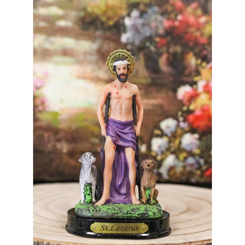 Figurine Catholique Saint-Lazare avec chiens et bordure de soleil
