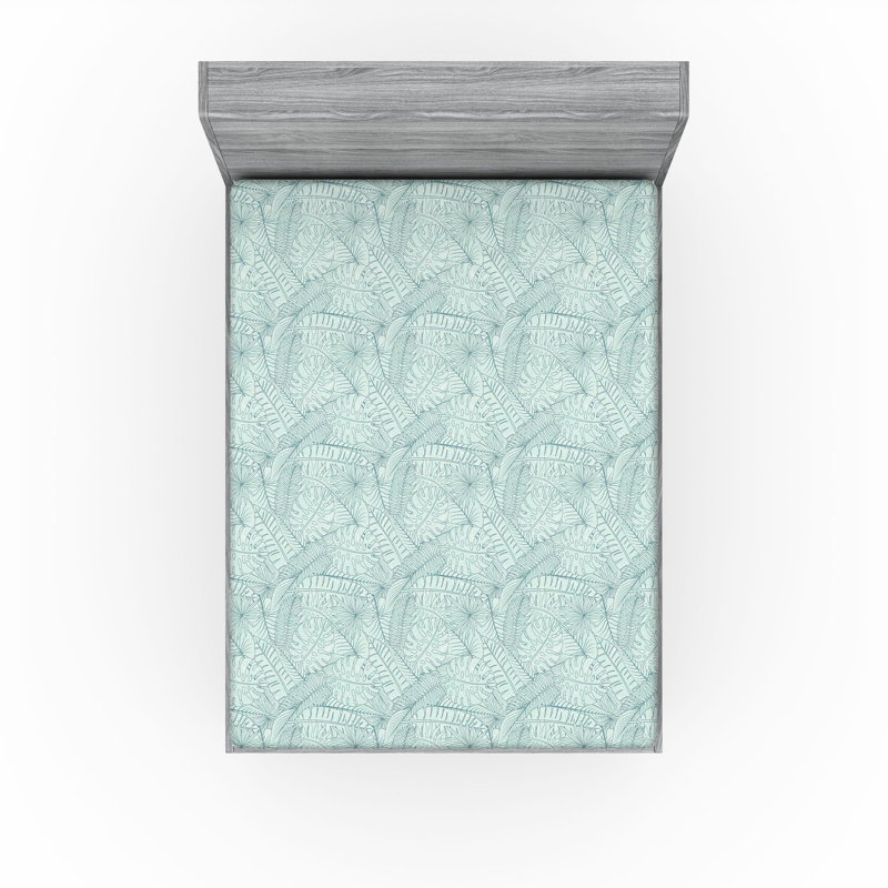 Ambesonne Exotic Fitted Sheet Wild Nature Leafy Jungle Art Calking Size Pale Mint Green, California King Fitted Sheet