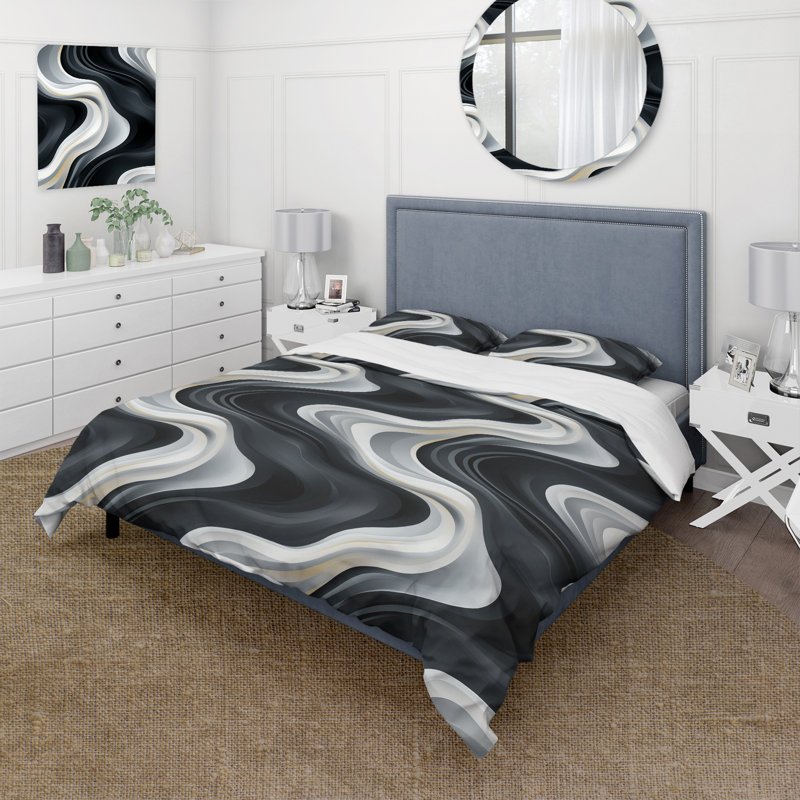Ensemble de housse de couette à rayures blanches et noires Minimalist Elegance IV