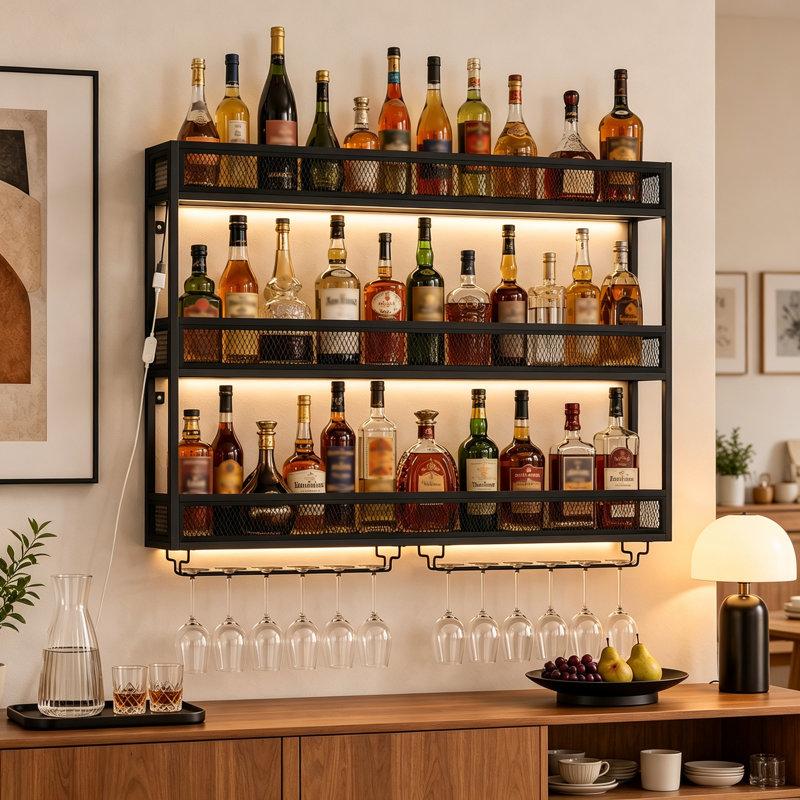 Wine Bottle & Glass Rack Black