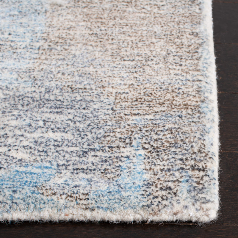 Dendron Hand Tufted Wool/Viscose Pile Abstract Rug in Gray/Ivory, Square 6'