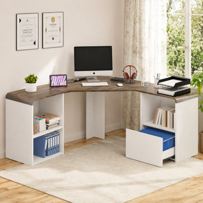 Bureau d'ordinateur de coin avec tablettes de rangement et tiroir Aderyn
