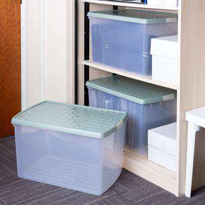 Wham Clip 62L Rectangular Plastic Storage Boxes with Secure Clip Lock Lids. L:59.5 x W:39.5 x H:33.5cm Clear/Stone/Slate Grey