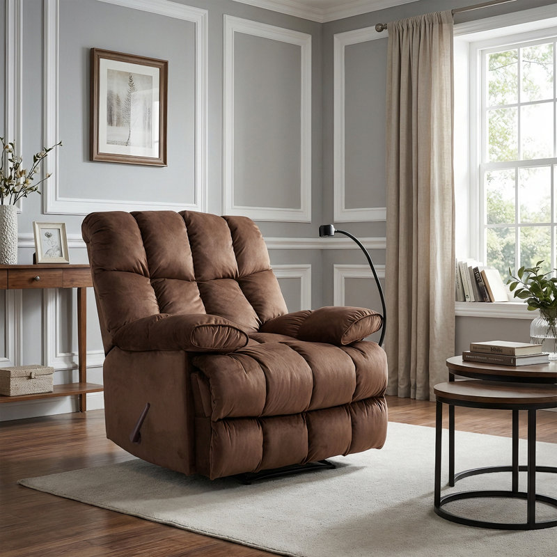 40.55'' Wide Oversized Recliner, Manual Recliner Adults Soft Overstuffed Arms And Back,Velvet Recliner Chair, Recliner Chairs for Adults 400LBS, Extra Wide Recliners, Large Recliner Chair for Living Room, Bedroom-Brown