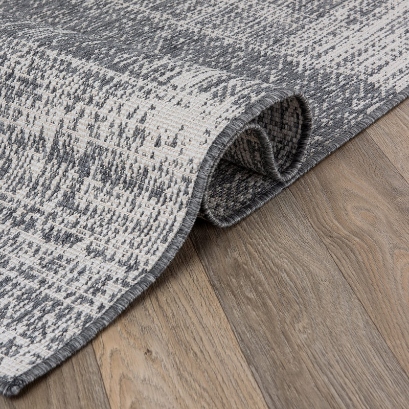 Tapis intérieur / extérieur gris / ivoire Edens, Tapis de couloir de 2 pi x 7 pi