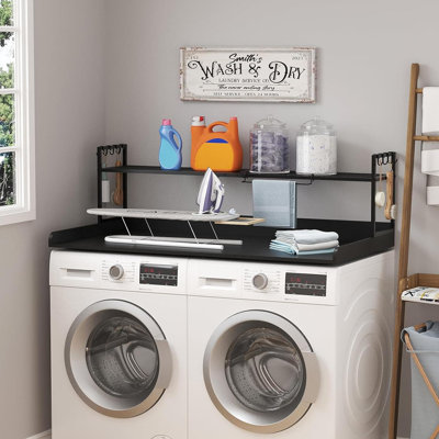 Washer Dryer Countertop With Adjustable Shelf, Splice-type Design, Melamine Work Surface With Edge Rails, Towel Rack And Hooks For Laundry Room Storage And Organization