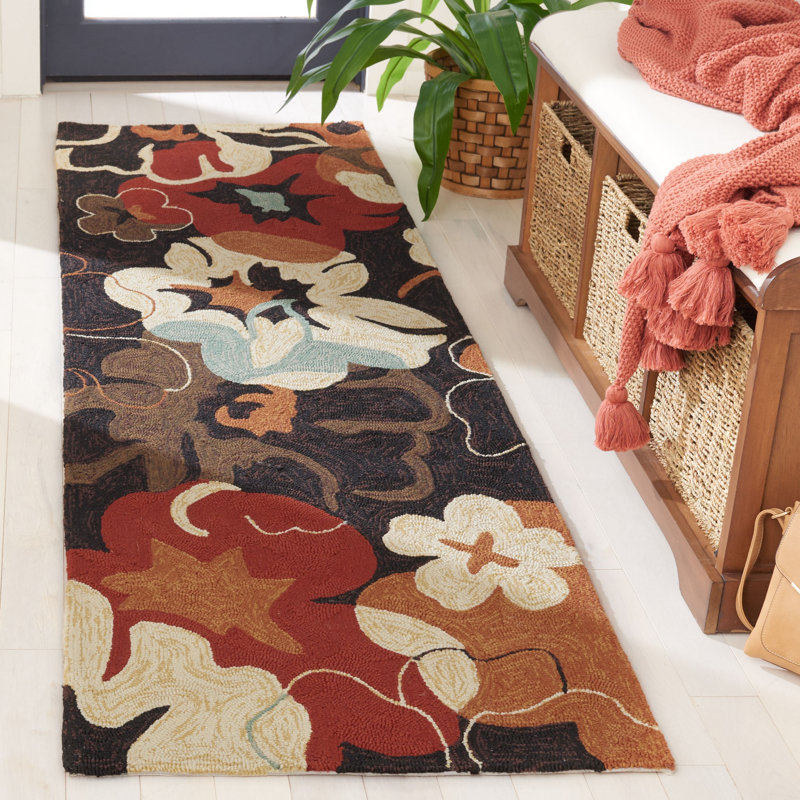 Tapis noir / brun / beige crocheté à la main Doyle, Tapis de couloir 2 pi 3 po x 8 pi