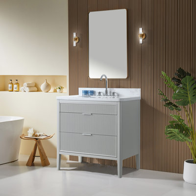 Meuble-lavabo simple autoportant entièrement assemblé avec plateau et dosseret d'ingénierie et structure en bois massif