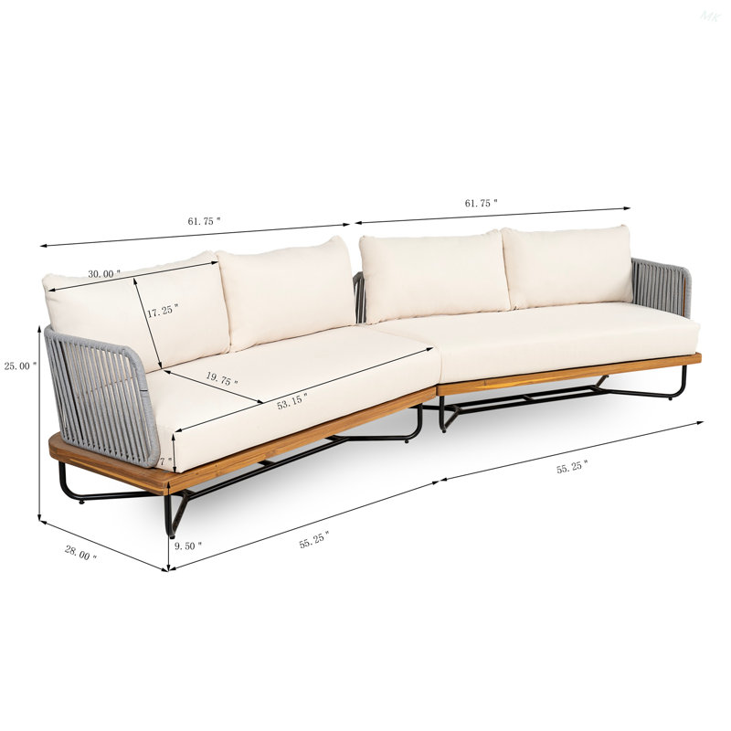 Ensemble de canapé modulaire d'extérieur en bois d'acacia tissé avec corde