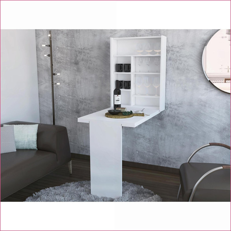 Table murale pliable Dalton avec huche à 7 tablettes Dalton | Blanc | Bois d'ingénierie
