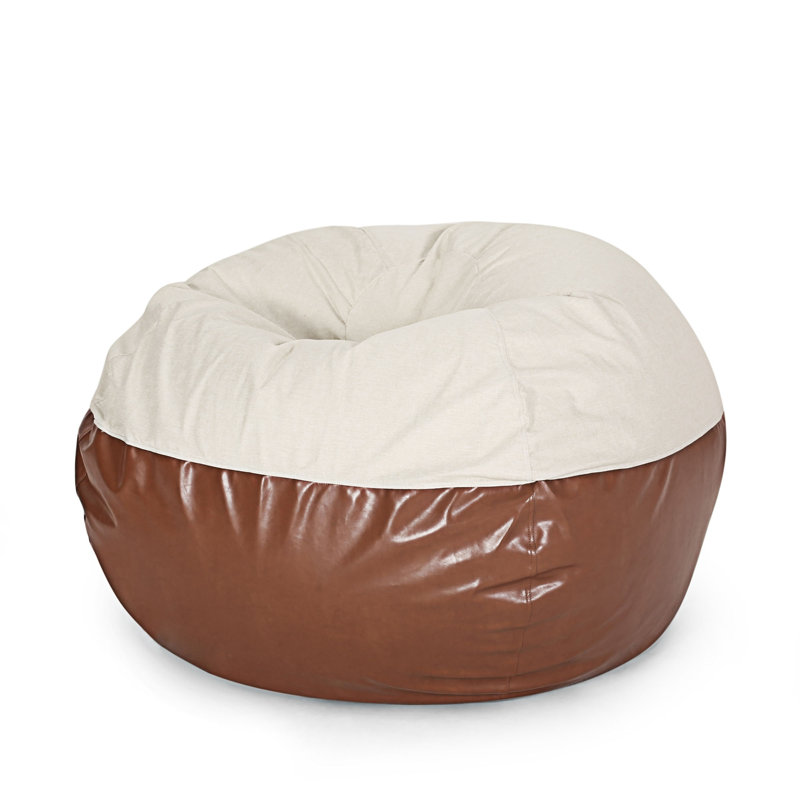 Pouf rond 5 pieds, H 42,01 po x l 52,01 po x P 52,01 po, Similicuir brun / beige