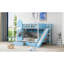 Lit superposé double peu encombrant, bois massif et bois aggloméré, design bleu rustique