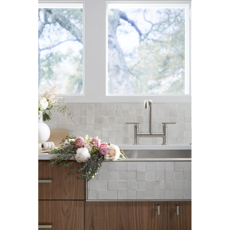 Kohler Purist® Two Handle Deck-Mounted Bridge Kitchen Sink Faucet with Pull Out Side Sprayer, Vibrant Stainless