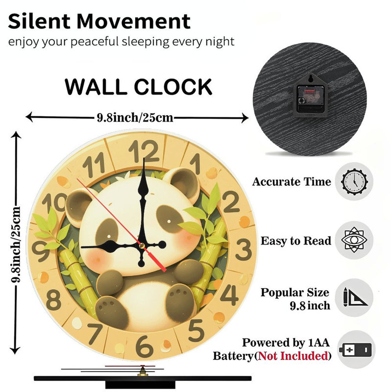 Adorable horloge panda en forme de feuilles de bambou