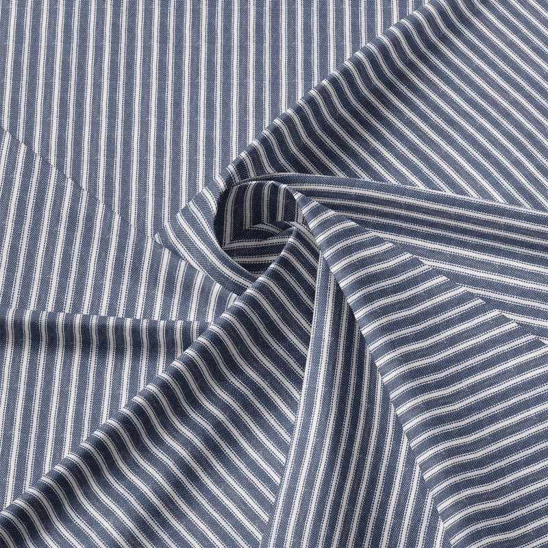 Walker Ticking Stripe Indigo/White Cotton Simple Top Pocket Drapery Panel Set of 2, 50" W  x 108" L