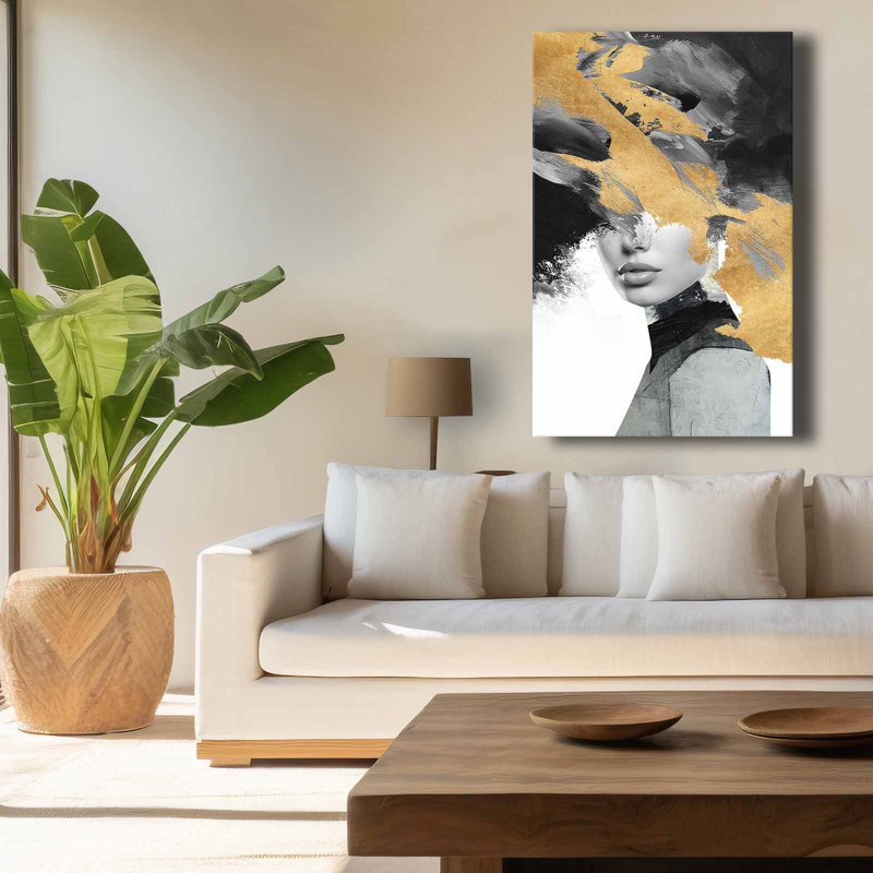 «Golden Brush», art abstrait sur toile, femme
