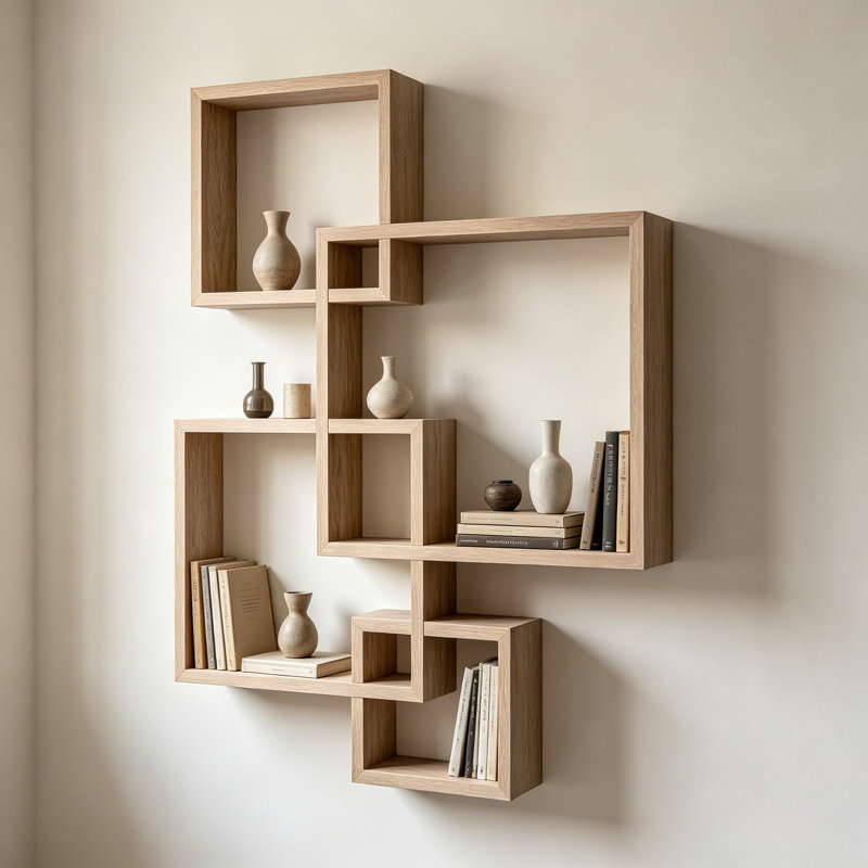 Intersecting Cube Floating Wall Shelf | 2-in-1 Geometric Decor & Display Accent Shelf | 25.5" H x 17.75" W x 4" D