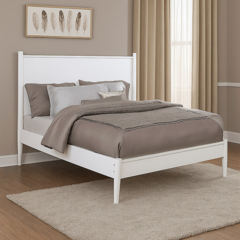 Lit plateforme Mid-Century, Lit double, Blanc