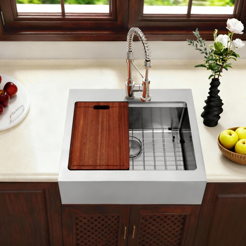 26" L X 22" W Large Farmhouse Kitchen Sink Single Bowl Stainless Steel Kitchen Sink Single Basin, Stainless Steel
