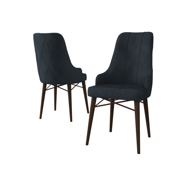 Modern Chair Set (2 Pieces), Anthracite & Brown, 18.1 x 37.4 x 16.5 inches | 100% Metal Frame with Wooden Legs, Comfortable 22 DNS Back & 28 DNS Seat Foam | Stylish Design for Home & Office Use