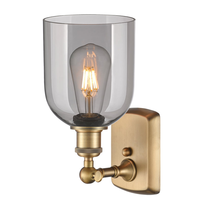 Anacaren Steel Armed Sconce, Light Smoke, Brushed Brass