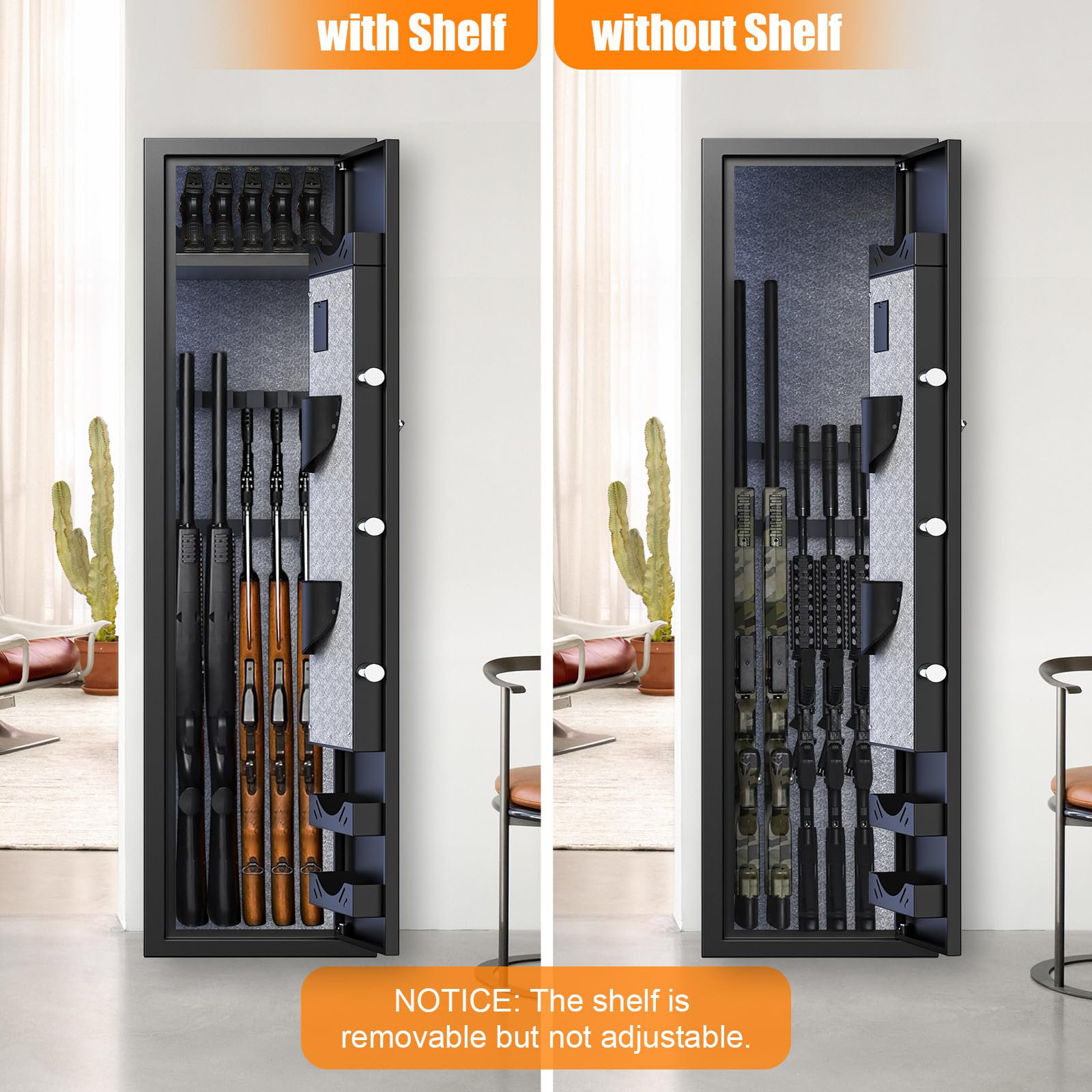 ZenithZest Gun Safe, Quick Access 3-5 Rifle Safe with Dual Alarm System ...