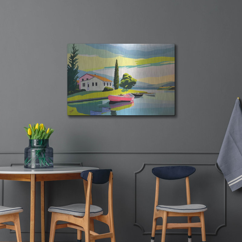  «Summer On The Lake» par John Jaster, art mural en métal, 36 po x 24 po