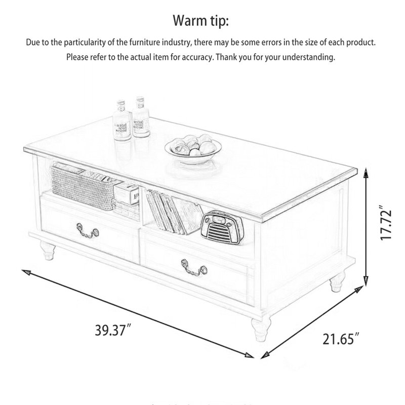 Table basse polyvalente en bois massif, H 17,72 po x L 39,37 po x l 21,65 po, Blanc