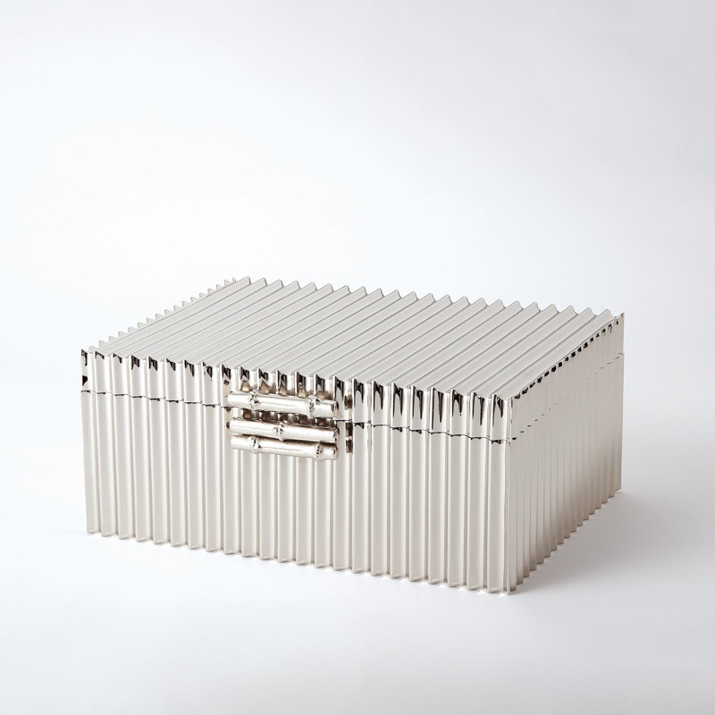 Boîte en bambou ondulé-Laiton-Lg, H 5,25 po x l 12 po x P 9 po, Nickel