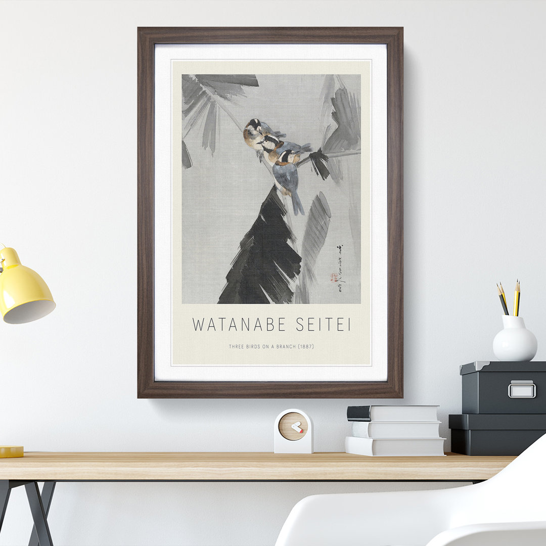 Three Birds on a Branch by Watanabe Seitei - Picture Frame Painting