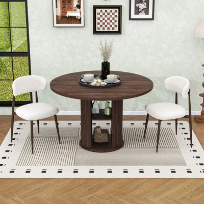 3-Piece Round Dining Table Set with 2 Velvet Chairs and Double-Tier Storage Shelf Table