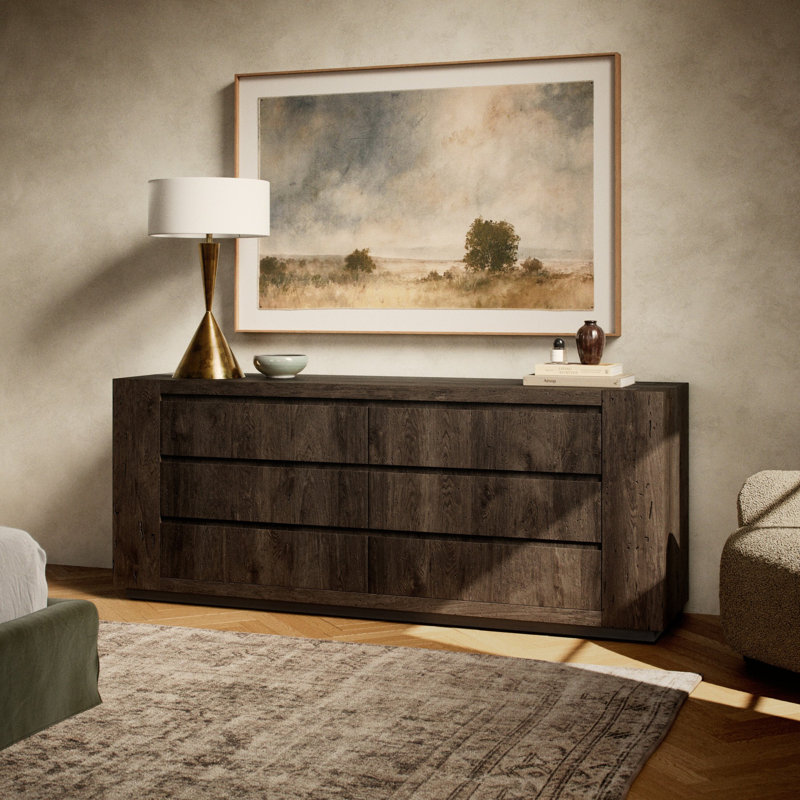 Abaso 6 - Drawer Dresser, Ebony Rustic Wormwood Oak