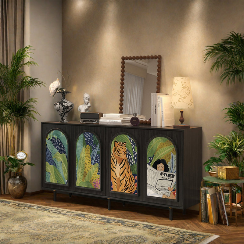 Armoire de rangement à quatre portes en pin naturel