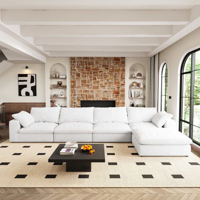Blanc modulaire salon 160 po: rembourré de duvet en forme de L, 4 places avec canapé modulaire confortable pour la chambre