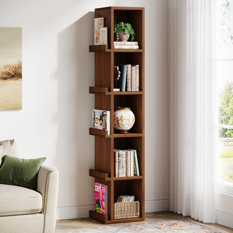 70.9-Inch Tall Narrow Bookcase, 5-Tier Slim Cube Bookshelf with Side Storage
