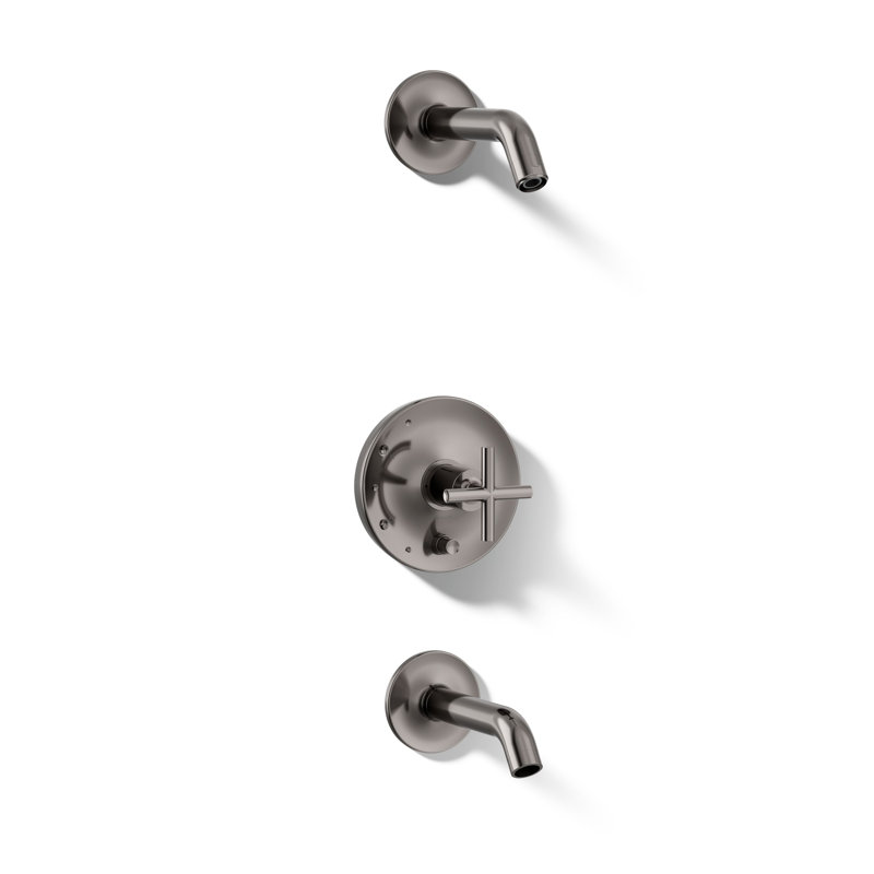 Purist Rite-Temp Bath And Shower Trim Set With Push-Button Diverter And Lever Handle, Less Showerhead, Cross Handle