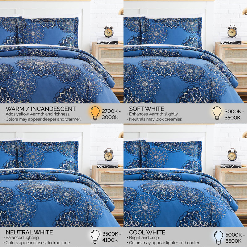 Midnight Floral Duvet Cover Set, Queen Duvet Cover + 2 Shams, Black