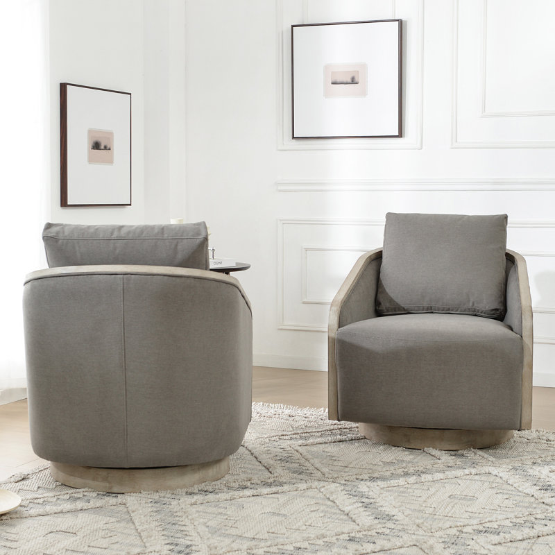 30" Wide Polyester Upholstered Swivel Barrel Chair With Wood Base Set of 2, Slate Gray
