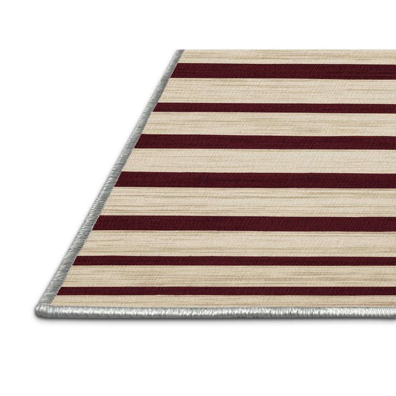 Tapis beige à rayures horizontales lavable à la machine, Rectangle 8 pi x 10 pi