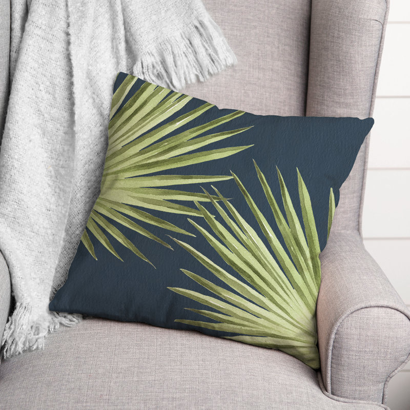 Housse et insert de coussin carré d'extérieur Palm Leaves, 18 po x 18 po, Bleu