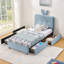 Lit simple avec tissu bouclé doux, DEL et 4 tiroirs coulissants pour une tête de lit surdimensionnée avec oreilles de lapin, lumières et unités de rangement Cozy-50323770
