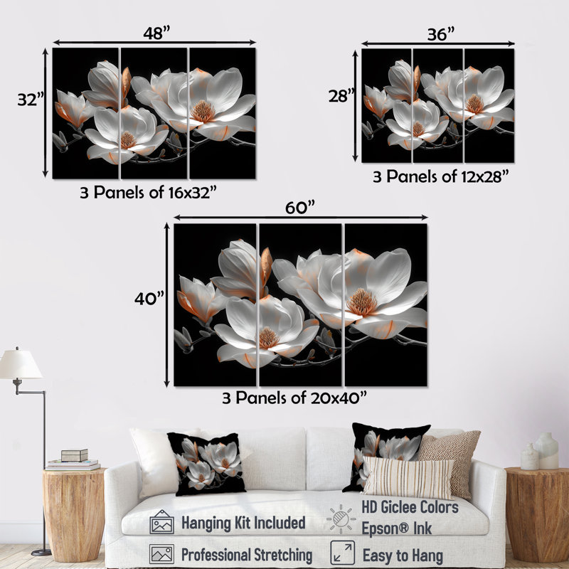 Ensemble de salon Roberge - Magnolias Wall Art, H 28 po x l 36 po x P 1 po, Toile tendue