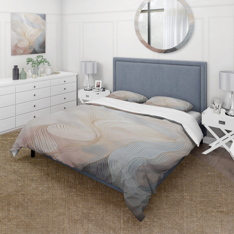 Ensemble de housse de couette or et gris, Housse de couette simple et deux taies décorative