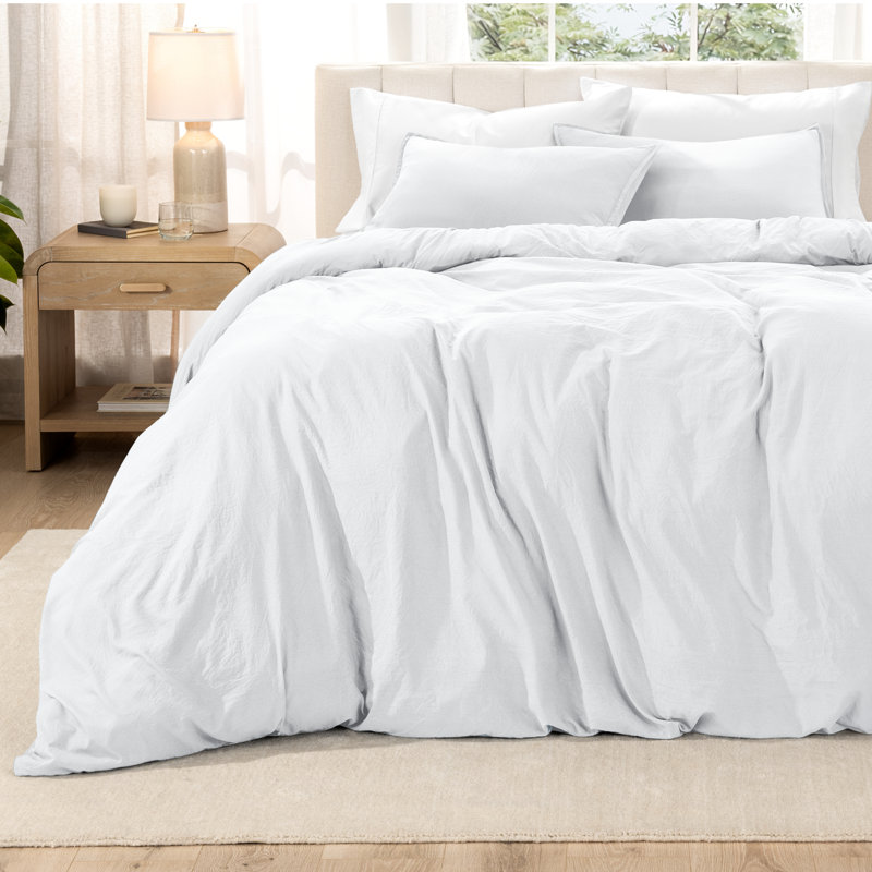 Washed Microfiber Duvet Cover Set, Full Duvet Cover + 2 Standard Shams, Sandwash White