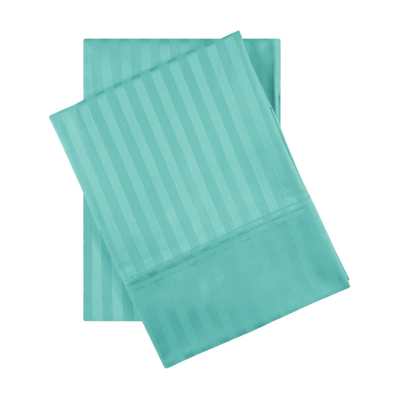 Traditional Egyptian Cotton Sateen Striped Pillowcase Set, Teal, Standard